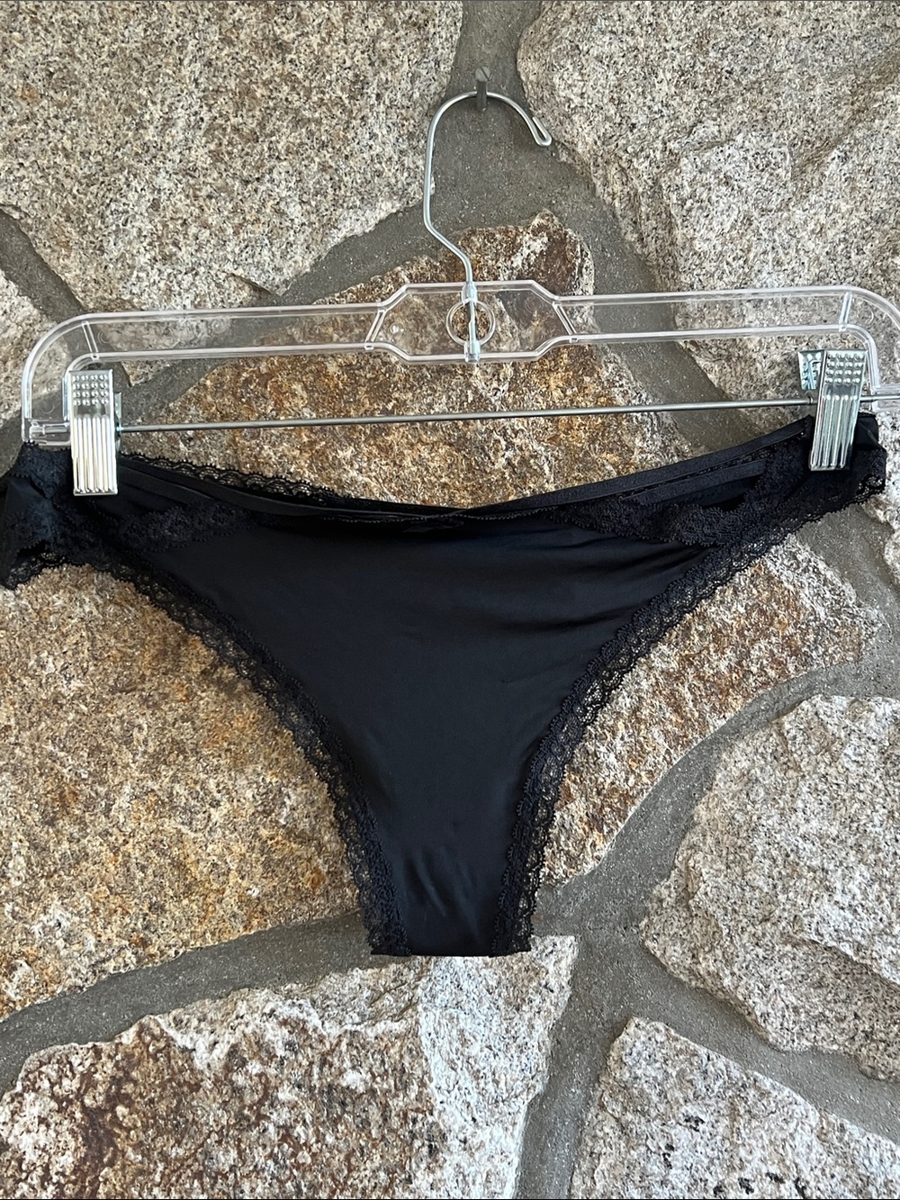 Victoria's Secret Black Lace-Trim Bikini Panty with Double Straps
